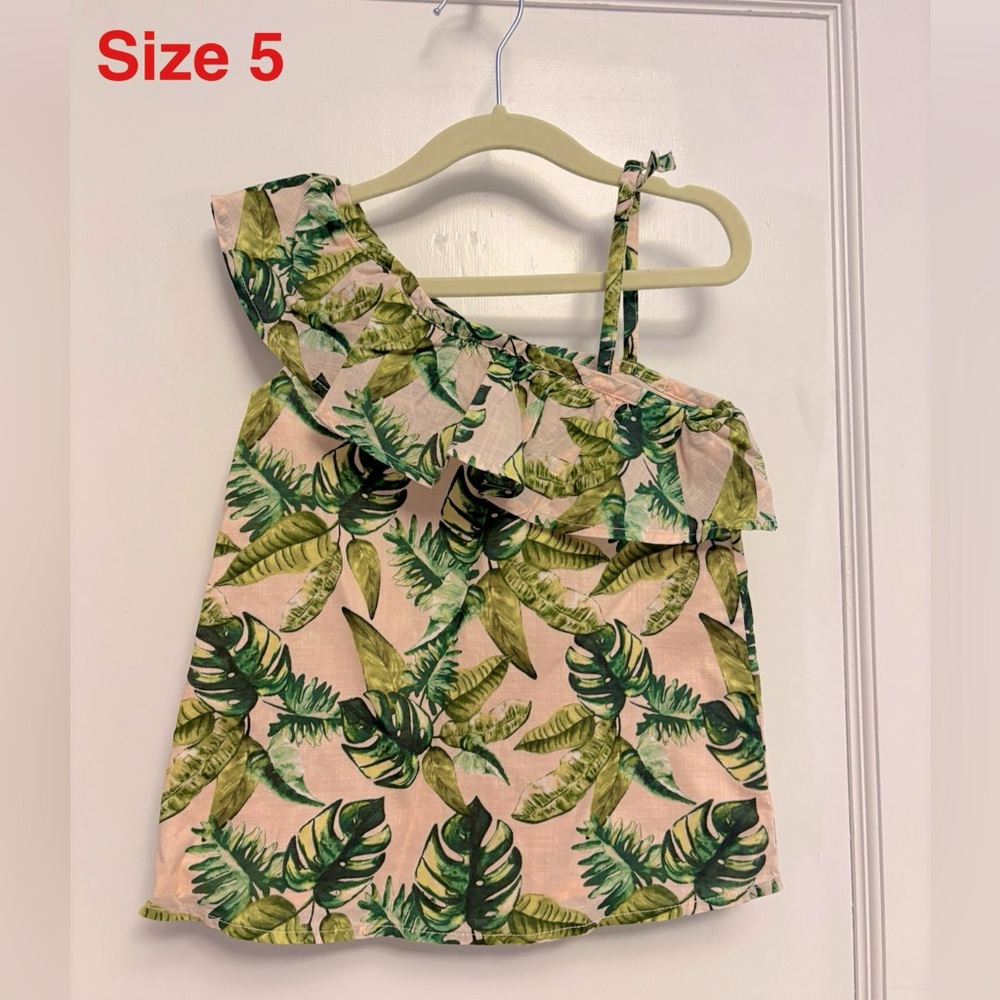Janie and Jack Tropical Green Leaf Print Kids Blouse EUC